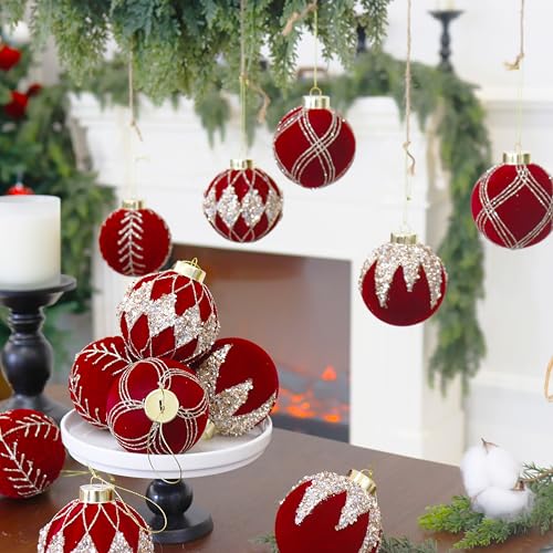Image of 20PCS Velvet Ornaments for Christmas Tree, 2.36INCH Glitter Flocked Christmas Ornaments Decorations Balls Set Decor