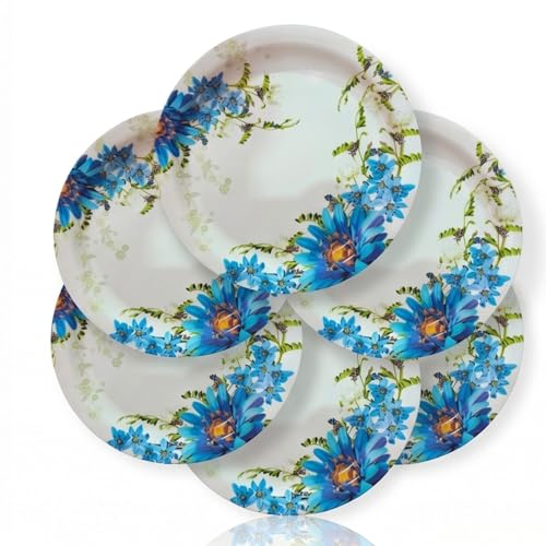 Image of Melamine Dinner Plates | Round Full Plate | Microwave Safe | Break Resistant | Plates for Breakfast, Lunch, Dinner | Plates for Home, Office, Restaurant | Set of 6 | 11 Inch's (Blue)