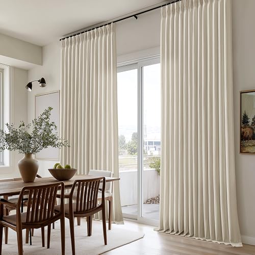 Image of Warm Beige Pinch Pleated Semi Sheer Linen Curtains 120 Inch Long