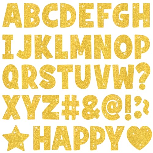 4 Inch Bulletin Board Letters 108Pcs 12 Sheets Gold Letter Stickers Large Alphabet Stickers Self Adhesive Glitter Sticker Letters for School Classroom Poster Board DIY Crafts Birthday Home Decor