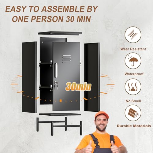 Image of pozdeg 35.43 inch Black Lockable Small Metal Storage Locker | Employees Locker with 1 Door & 2 Adjustable Shelves, Steel Cabinet for Employees, Home, School, Office & Gym