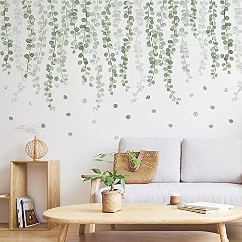 Hanging Green Vine Branch Strings Wall Decal Stickers, Removable Eucalyptus Plants Leaves Wallpaper Decor, DIY Art Mural for Bedroom Living Room Home Nursery Decorations (2, A) Cover