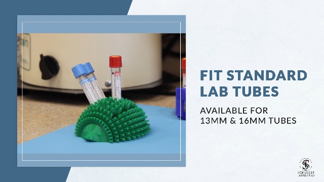 Image of S I Schaller Industries Hedgehog Test Tube Holder, 13mm - Veterinary Blood Test Tube Rack, Holds 12 Vials, Compact Fun Design Organizer for Veterinary and Research Lab Use - Royal Blue