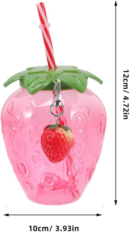 UPKOCH Cute Strawberry Shaped Cups - 10pcs Portable Milk Tea Tumbler Set with Straw and Strawberry Charm for Hawaiian Party, Summer Beach Decor, Perfect for Girls and Women