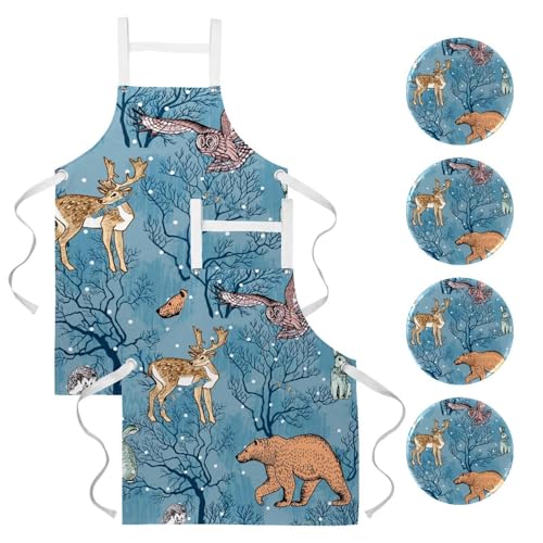 Tablier de cuisine et pâtisserie lot de 2 avec broches cerf pour restaurant