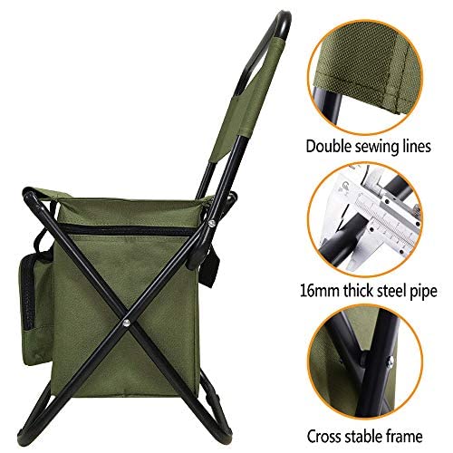 Kingmodern Portable Lightweight Camping Chair Outdoor Small Stool Folding Waterproof Oxford Fabric Backrest Chair Hold Up 13 L Cooler Bags Suitable For Fishing,Hiking,Picnic,Travel Bbq(Armygreen) #TOP4