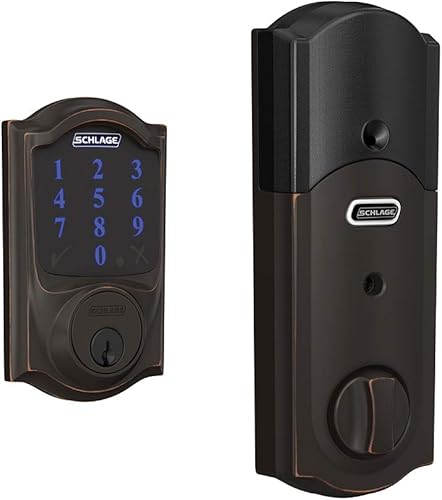 Schlage Connect - Cerradura de seguridad inteligente con moldura Camelot en bronce envejecido, con certificación Zigbee, BE468GBAK CAM 716