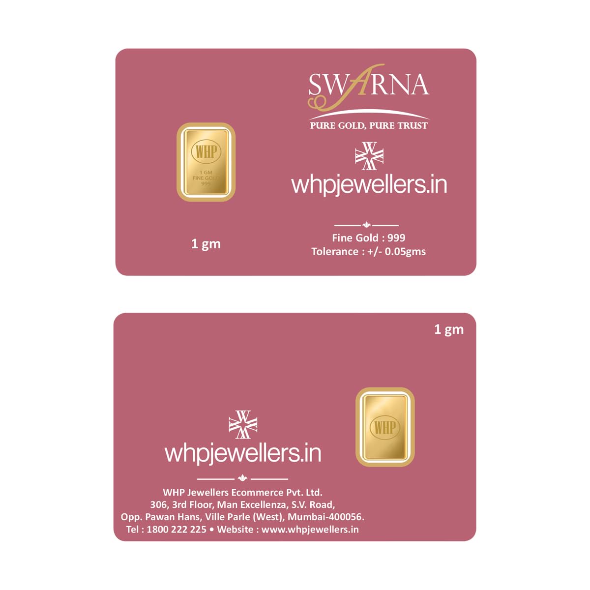 WHP JEWELLERS 24kt (999) 1 gm Yellow Gold Bar 2