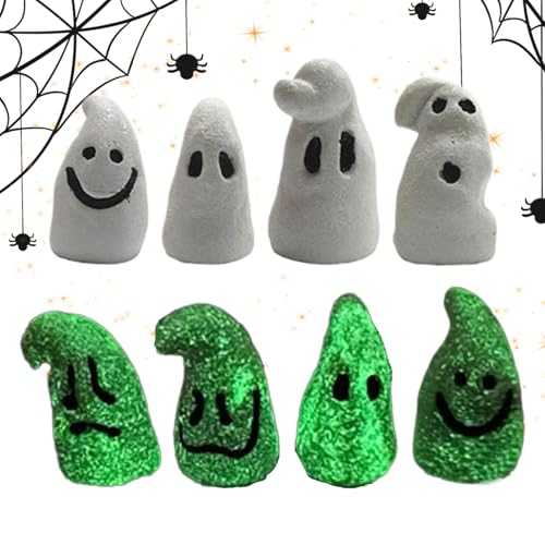Miniatura fantasma luminescente al buio - Mini figure fantasma in resina luminose e - 8 pezzi di decorazioni in miniatura paesaggio stagionale per giardino casa di cortile e