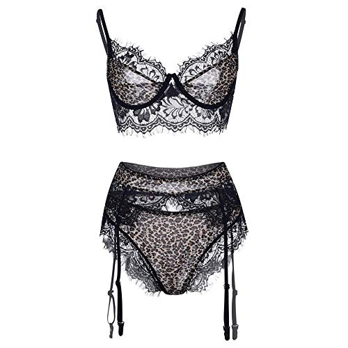 Lingerie léopard haut de gamme en dentelle fine et slips tentation