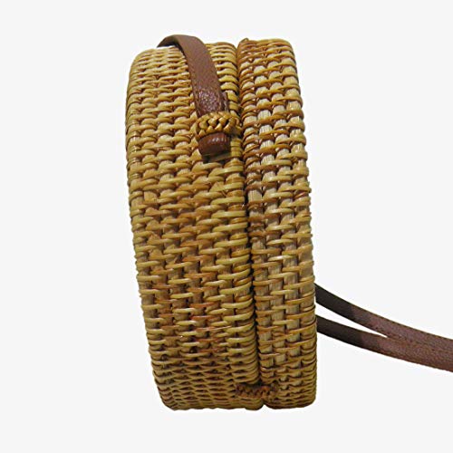 Bolsa de Ombro Tendencia Verao Bali Rattan Redonda Palha Moda