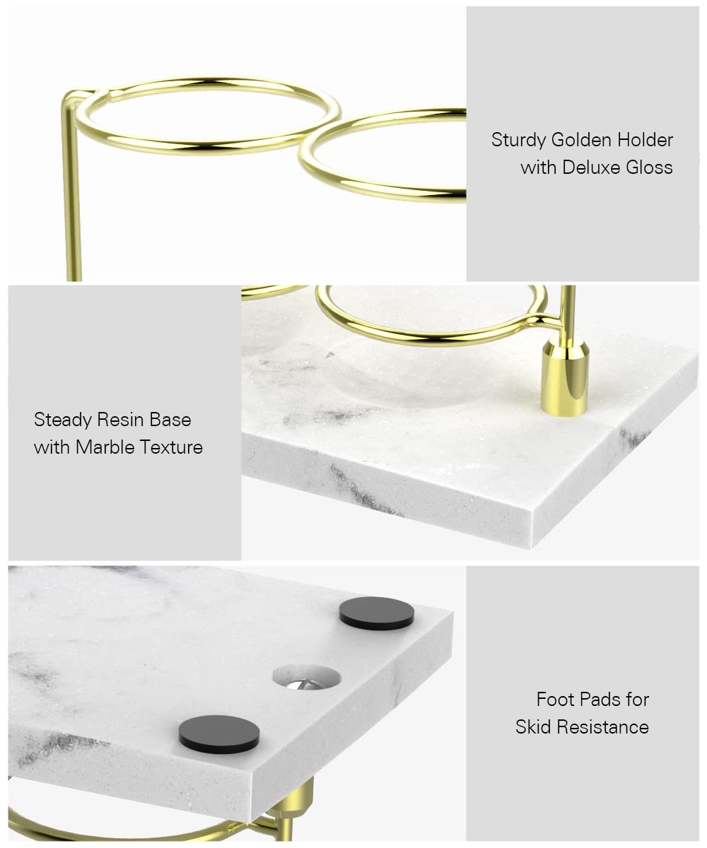 Emibele Electric Toothbrush Holder, 3 Slots 2-Layer Resin Electric Toothbrush Holder Bathroom Toothpaste Razor Storage Non-slip Organizer for Bathroom Toothbrush Toothpaste Cleanser, Gold Marble White