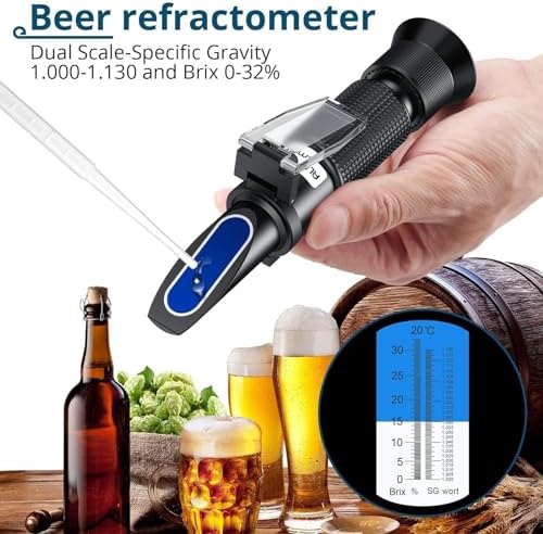 ALLmeter Brix Refractometer with ATC,Refractometer- Dual Scale Brix Scale and Wort Specific Gravity Scale 1.000-1.130 and Brix 0-32% for Beer Wine Brewing Homebrew