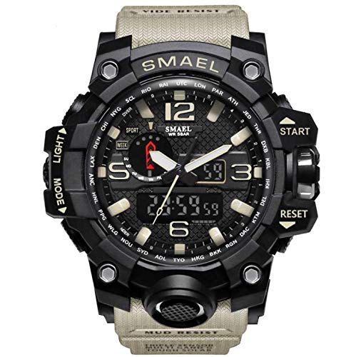 Werse Reloj Deportivo Deportivo para Hombre Reloj Deportivo Militar 50M Relojes Impermeables para Hombre Caucho - Negro y Beige