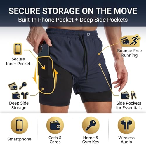 Image of Men's 2 in 1 Active Dual Shorts with Inner Tights | Double Layer Gym Shorts | Running, Training & Sports Shorts with Pocket Plus Size (S to 6XL)