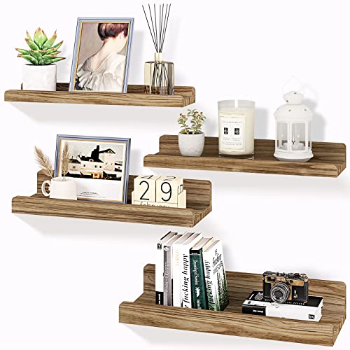 Ygeomer Floating Shelves Wall Mounted Set Of 4, 16 Inch Wood Wall Shelves For Bedroom, Living Room, Bathroom, Kitchen, Or Office, 4 Different Sizes #TOP25