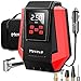 Merecexx Compressore Aria Portatile - Pompa Elettrica Aria Compressa Mini Auto, 12V 150PSI 3 Minuti Gonfiatore Digitale Pneumatici Pompa Pressione Auto Stop LED Light 5 Adattatori per valvole