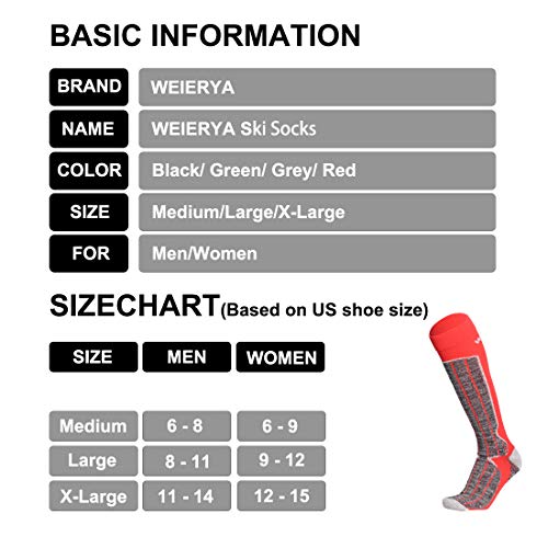 Weierya Men Women Ski Socks Thick Warm Cotton Skiing Socks For Winter Sports Outdoor Cold Weather, 2 Pairs Red Xl #TOP3