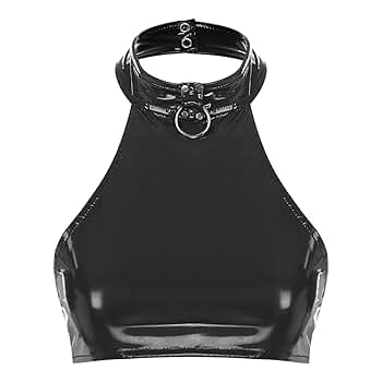 Amazon.com: Shinsto Women's Glossy PVC Leather Halter Neck