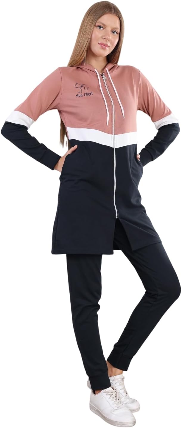Modest Tracksuits Set Turkey Made Islamic Sportswear Muslim Women Hoodie and Pant Sets Tunic Long Top and Pants Activewear Sportswear