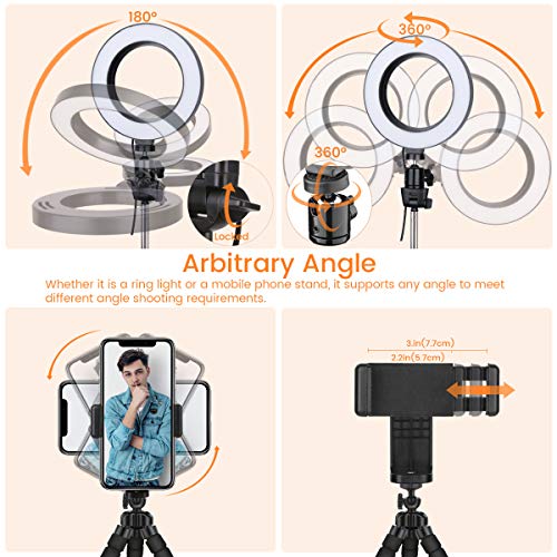 Ringlicht mit Stativ, 6" LED Ringleuchte mit Fernbedienung und Handyhalter Selfie Fotoleuchte 3 Farbe und 10 Helligkeitsstufe für Live-Streaming YouTube Tiktok Makeup – Bild 5