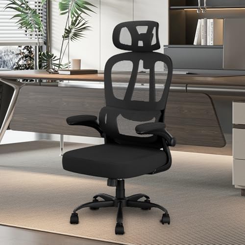 ubmi Office Chair, Ergonomic Office Chair, Mesh Desk Chair for Adults, Computer Chair with Adjustable Headrest & Flip-up Armrests, Home Office Task Chair, Chaise Bureau, Work, Comf image 2