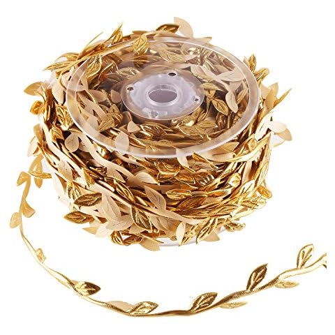 DECORA 36 Yards Artificial Gold Leaf Ribbon Trim for Wreath Making and Christmas Gift Wrapping Wedding Decoration Cover