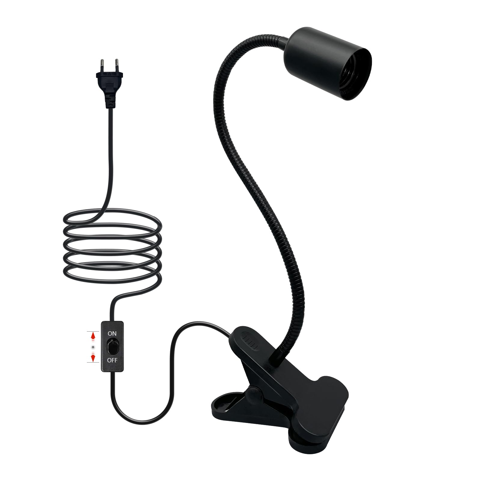 lampara pinza, Portalámpara E27 Lampara Pinza con Cuello de Cisne Ajustable 360°,lampara lectura pinza,lampara pinza cabecero cama con Interruptor y EU Enchufe(Negro Sin Bombilla)