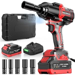 Bamse Cordless Impact Wrench, 1/2" Brushless Power Impact Gun 21V, 738Ft-lbs(1000N.m) High Torque Electric Impact Gun with Battery 4000mAh,Fast Charger & 5 Sockets,Power Impact Driver for Car and Home