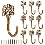 XHIPY 10 PCS Vintage Metal Wall Hooks, Bohemian Decorative Hook with Screws, Wall Hooks for Hanging Towel/Coat (Bronze)