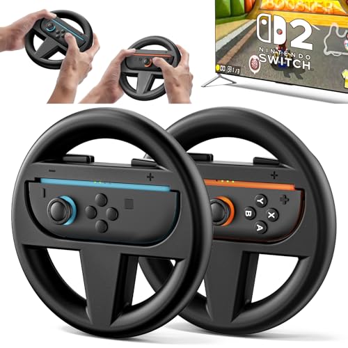 Tokluck Switch 2 Lenkrad, 2 x Lenkräder für Nintendo Joy-Con 2, Switch 2 Steering Wheel für Mario Kart World & 8 Deluxe der Nintendo Switch 2 Konsole – Schwarz Twin Pack, Switch 2 Zubehör