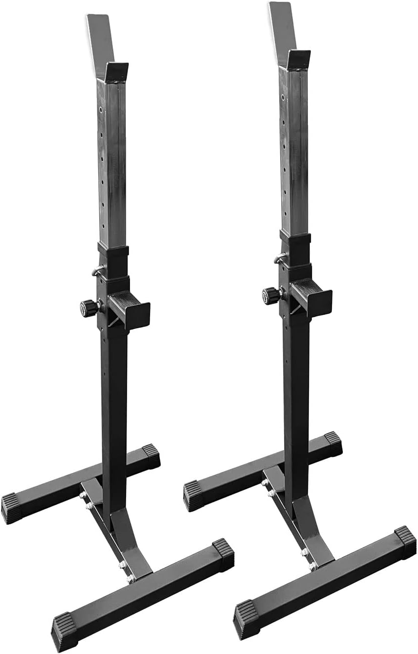 NEXO Pair of Adjustable Squat Rack Stands - Solid Steel Squat Stands Barbell Bench Home Gym Portable Weightlifting Stands