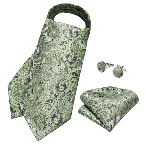 Image of DiBanGu Silk Woven Ascot Cravat with Pocket Square Set for Men | Paisley Ascot,Wrinkle-Resistant,Silky Smooth,Easy to Match,Cufflinks,Tie Ring,Wedding,Ceremonies,Party Occasions,Banquet