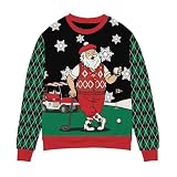 Funny Santa Golf Ugly Christmas Sweater, Golfing Santa Pullover, Xmas Argyle Golf Gift For Christmas