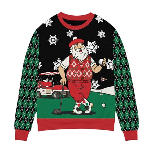 Funny Santa Golf Ugly Christmas Sweater, Golfing Santa Pullover, Xmas