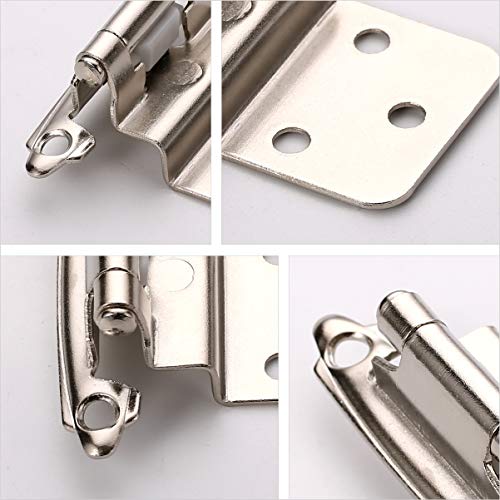 Furniware 30Pcs 3/8\" Inset Hinges,Face Mount Self Closing,Kitchen Cabinet Door Hinges,Overlay Decorative,Brushed Satin Nickel