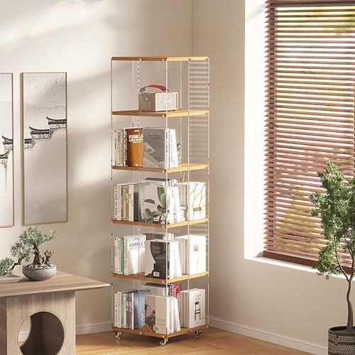 Estantería giratoria 360 de madera con estantes transparentes y gran capacidad