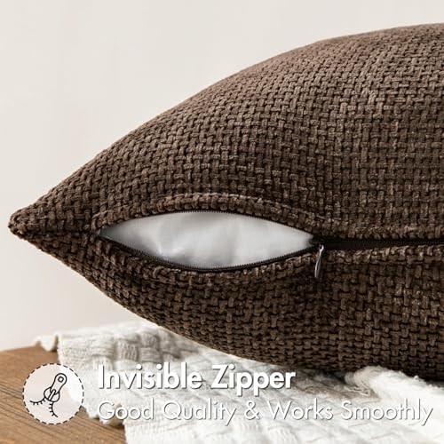 Image of MIULEE Pack of 2 Couch Throw Pillow Covers 22x22 Inch Neutral Dark Brown Boho Accent Decorative Pillow Covers Soft Chenille Farmhouse Cushion Covers for Home Decor Bed Sofa Living Room