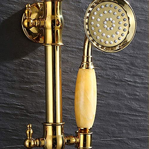 Kit de douche 3 fonctions mitigeur rotatif et douchette surpressée or - 6