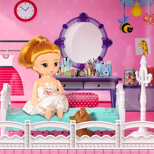 Image of Princess Doll House for Girls Toddlers 4 Story 10 Rooms Playhouse with Dolls Toy Figures, Furnitures, Accessories, Doll House Toys Gift for Kids Gift for for 3 4 5 6 7 8 9 10 Year Old