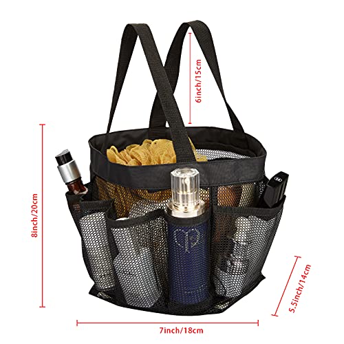 Haoguagua Mesh Shower Caddy Tote Bag 8 Pockets, Hanging Portable Toiletry Bag For Men And Women, College Dorm Essentials Quick Dry Bath Organizer For College Dorms, Gym, Camp (Black) #TOP2