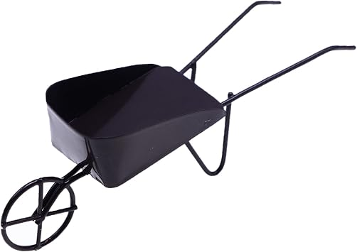 Mini Wheelbarrow Small Metal Wheel Barrow Tiny Wheel Barrow Model Miniature Farm Garden Tool Accessories for Mini House Garden Decor Black