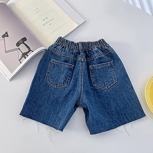 Calça jeans infantil de cambraia para meninos e meninas, Azul, 3-4T