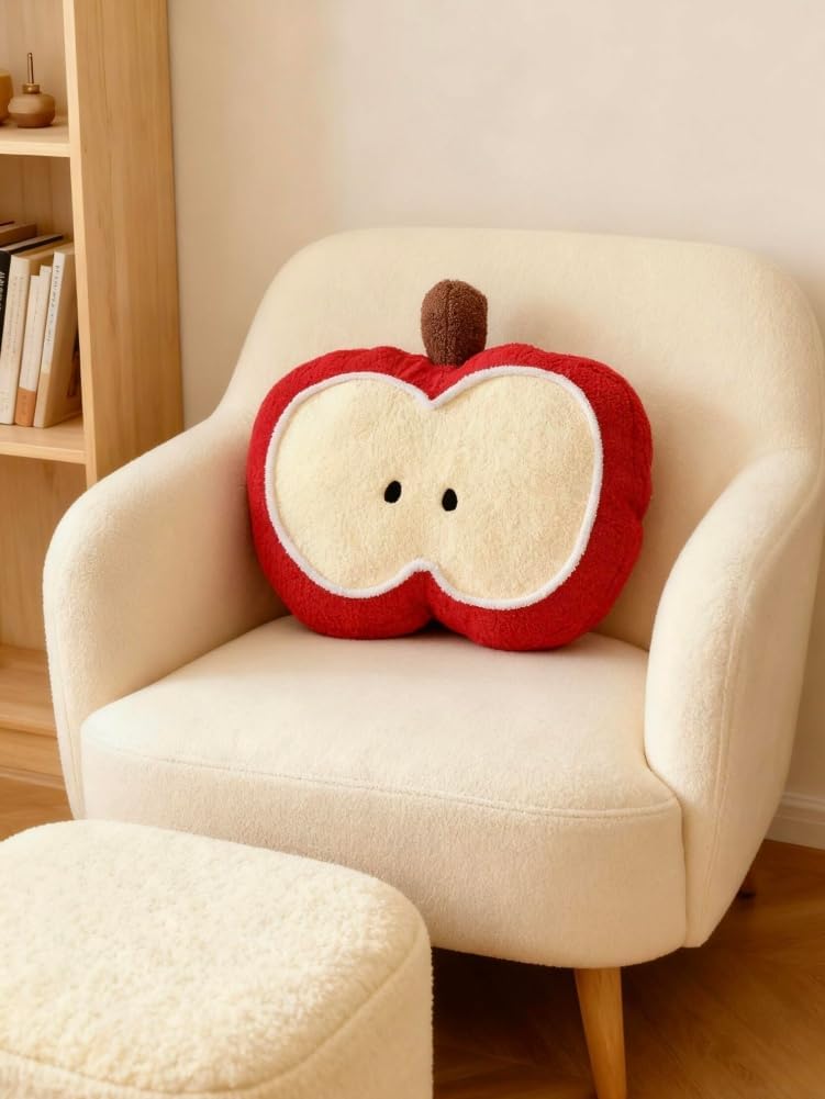 Apple Shaped Throw Pillow, Cute Soft Fruit Decorative Sofa Cushion for Bed Couch, Hoom Decor Pillow Cushion for Chair Sofa Living Room (Red, 11.8")