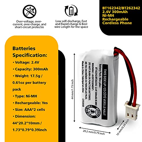 2-Pack Cerepros BT162342/BT262342 Battery Pack for VTech AT&T Cordless Phone System - Thumbnail 3