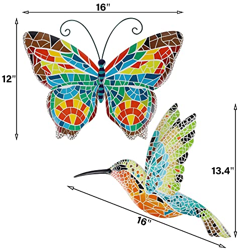 Adroiteet 16 Inch Large Wall Decor, Set Of 2 Butterfly Hummingbird Metal Wall Art, Bird Wall Sculpture Hanging Decorations, Perfect For Garden Yard Fence Home Kitchen Bedroom Outdoor Indoor #TOP1