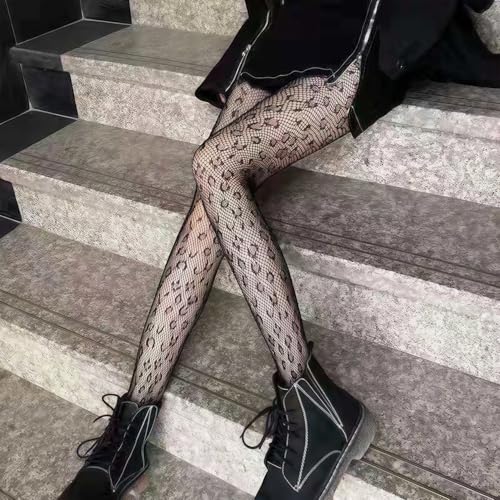 Dohia Leopard Patterned Fishnet Women's Patterned Tights Stockings Fishnet Sheertex Tights Black Stockings Pantyhose for Halloween Cosplay Party ST1-BWWW4