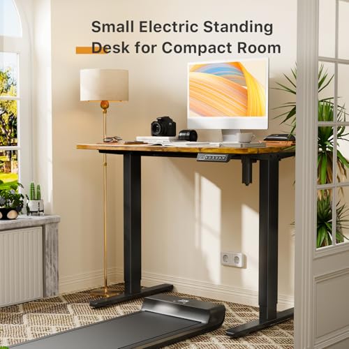 Image of JOY worker Small Electric Standing Desk, 40 inch x 20 inch Whole Piece Height Adjustable Table with Memory Controller, Black Sit to Stand Desk Workstation for Home Office, Rustic Brown