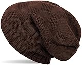 Bonnet long en tricot au design unisexe avec motif breveté.