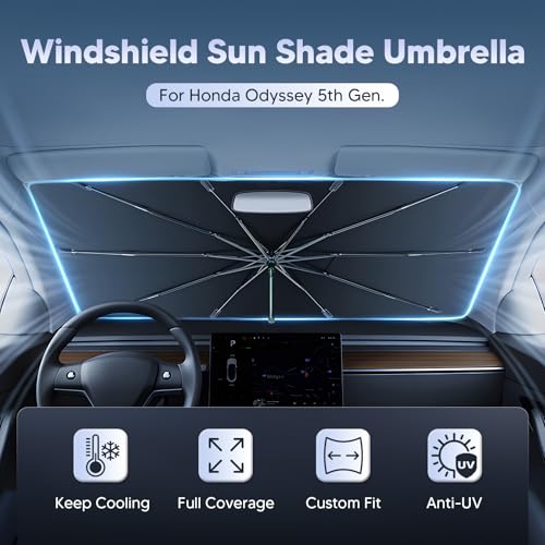 Image of Autorder Windshield Sun Shade Umbrella for 2018-2025 2026 Honda Odyssey Accessories,Upgraded Ice Crystal Material,Easy Setup Umbrella Sunshade for Car Windshield,100% Sun Blocking
